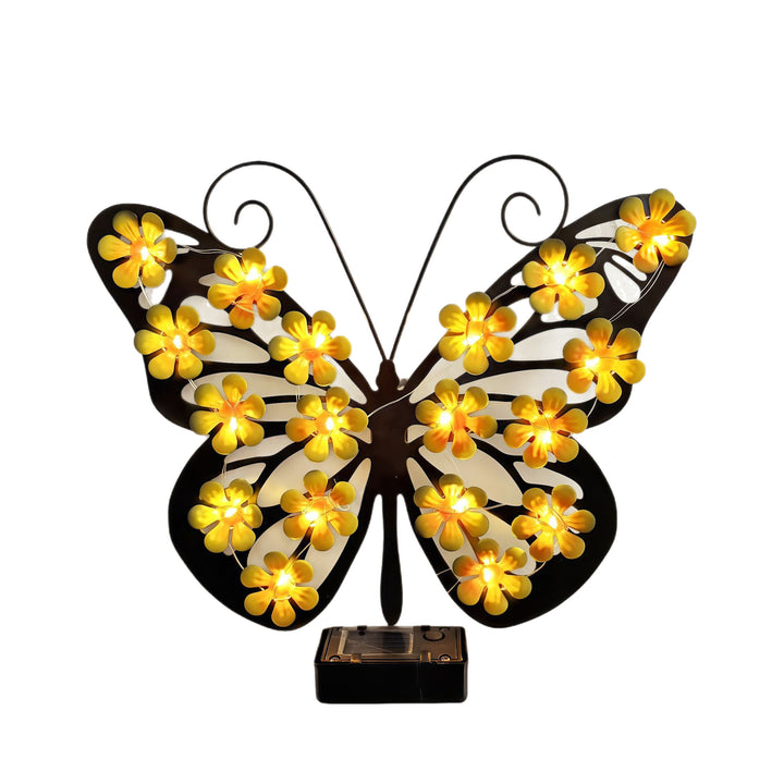 Dekorative Metall-Schmetterlings-Wandlampe mit solarbetriebenem Blumen-LED-String