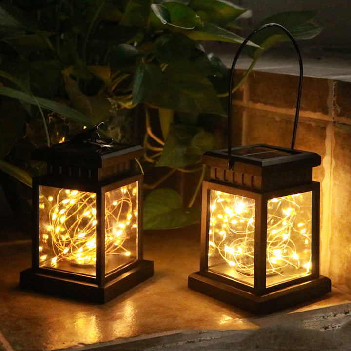 Outdoor Hängende LED Faux-Kerze Glas-Pane Solar Laterne