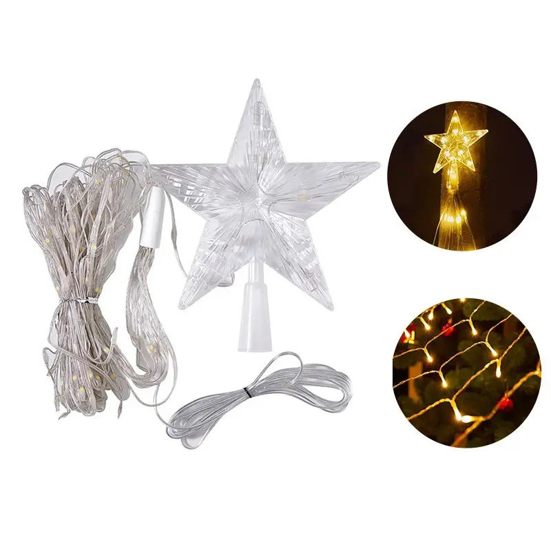 LED-beleuchteter vorinstallierter künstlicher Weihnachtsbaum mit kaskadierendem Stern-Topper und ornamentfertigen Zweigen