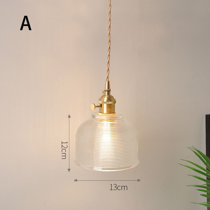 Fluted Glass Pendant Lamp mit Vintage Messingfassung