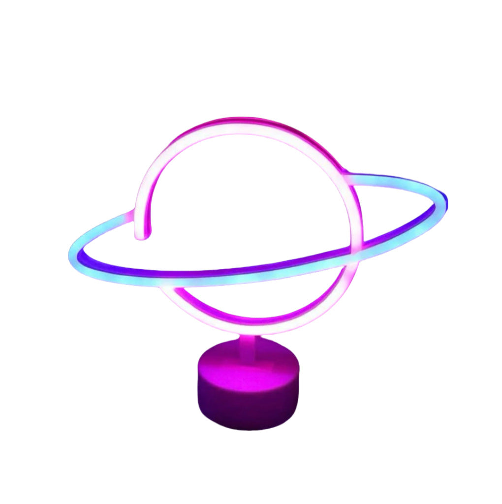 Saturn-inspirierte LED-Orb-Tischlampe mit dual-farbigen Neonringen