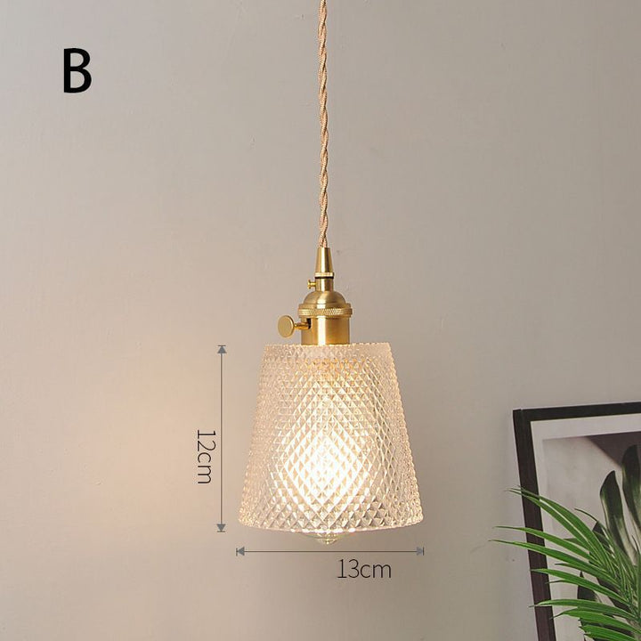 Fluted Glass Pendant Lamp mit Vintage Messingfassung