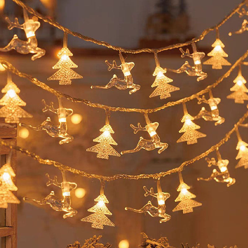 Weihnachtsbaum und Schneeflocken LED Lichterkette Batterie-betriebene Acryl Ornament Girlande