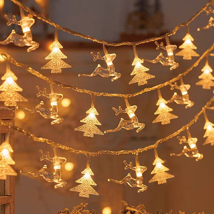 Weihnachtsbaum und Schneeflocken LED Lichterkette Batterie-betriebene Acryl Ornament Girlande