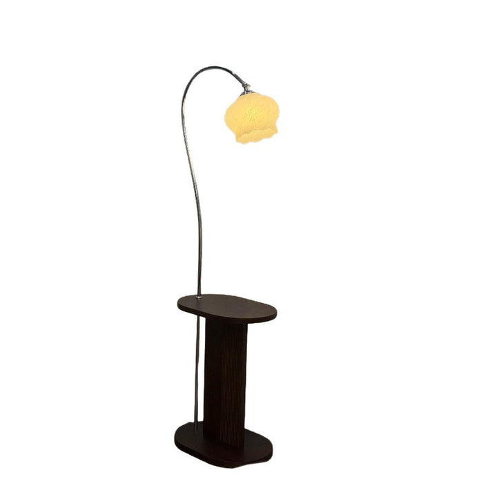 Moderne Bogenfußlampe mit integriertem Beistelltisch