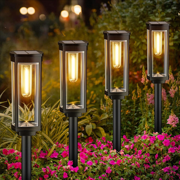 Outdoor-Wasserdicht Vintage-Glas-Postlaterne mit LED-Filament-Glühbirne und Erdspike