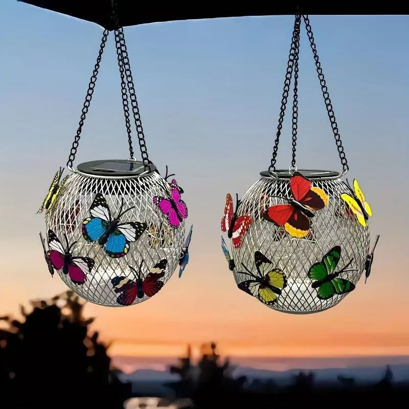 Solar Hängeleuchten für den Außenbereich mit Vintage-LED-Glühbirne im Filament-Stil und Metallkäfig wasserdichte Aufhängung