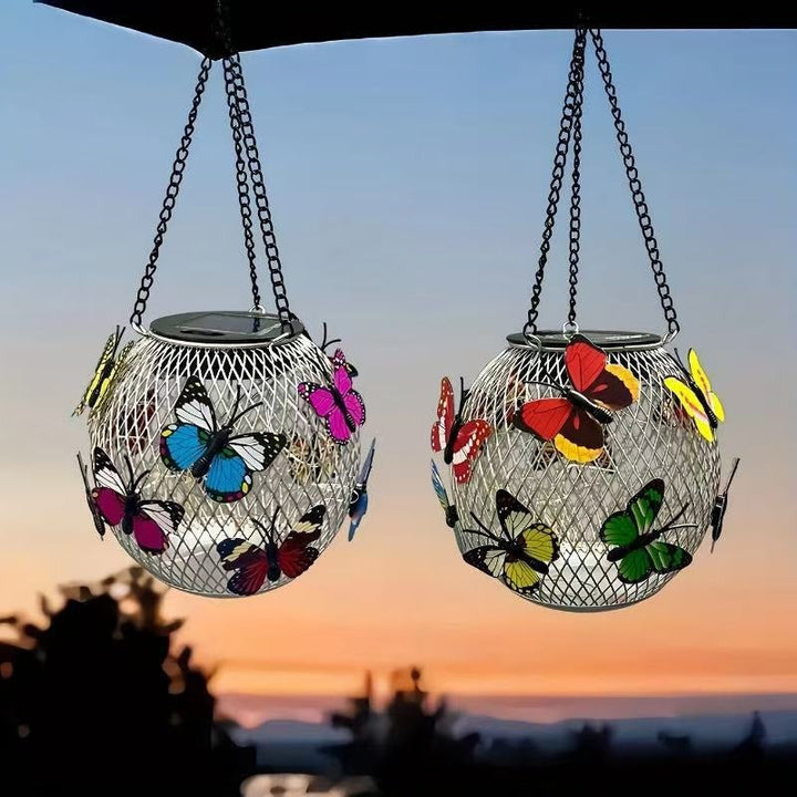 Solar Hängeleuchten für den Außenbereich mit Vintage-LED-Glühbirne im Filament-Stil und Metallkäfig wasserdichte Aufhängung