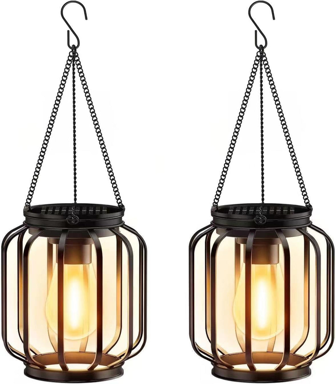 Solar Hängeleuchten für den Außenbereich mit Vintage-LED-Glühbirne im Filament-Stil und Metallkäfig wasserdichte Aufhängung