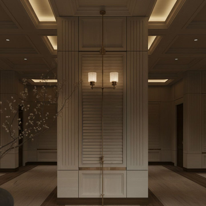 Vertikale Messing-Dual-Glas-Zylinder-Wandlampe mit Riemendetail