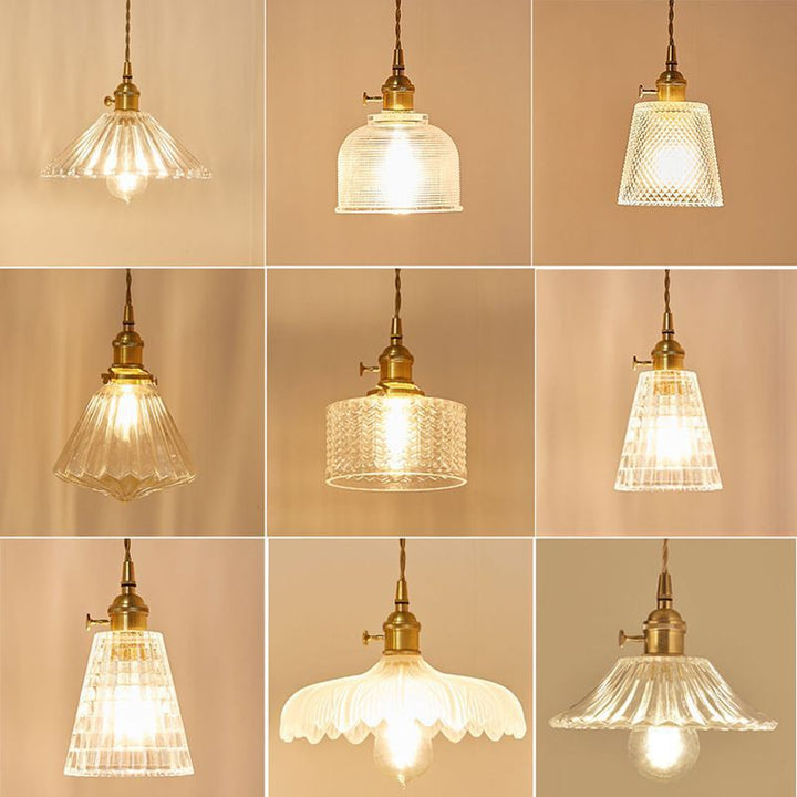 Fluted Glass Pendant Lamp mit Vintage Messingfassung