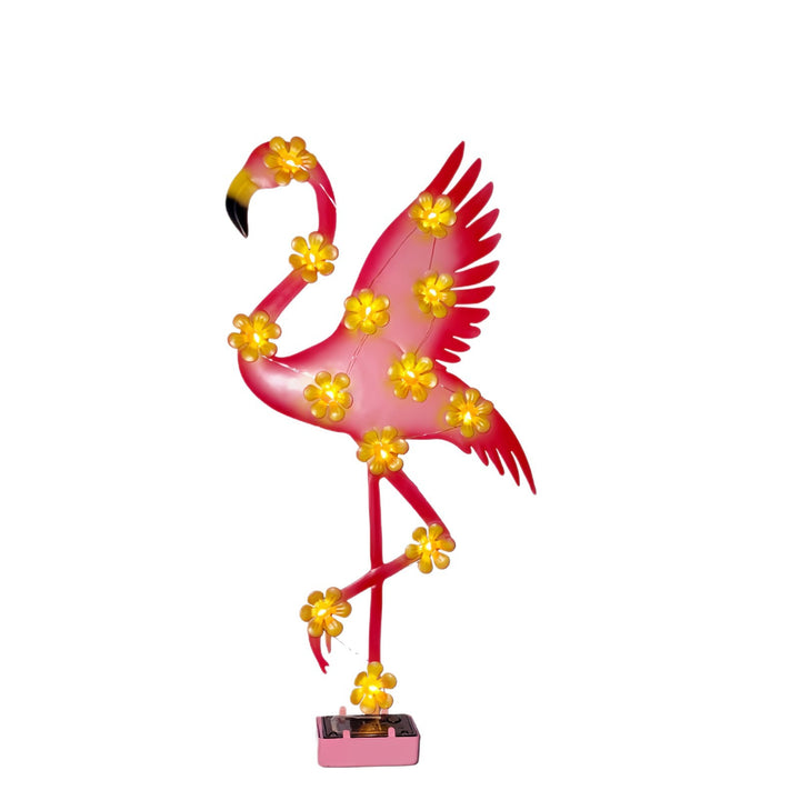 Solarbetriebene Flamingo LED Gartenstehleuchte mit Blumenakzentlampen