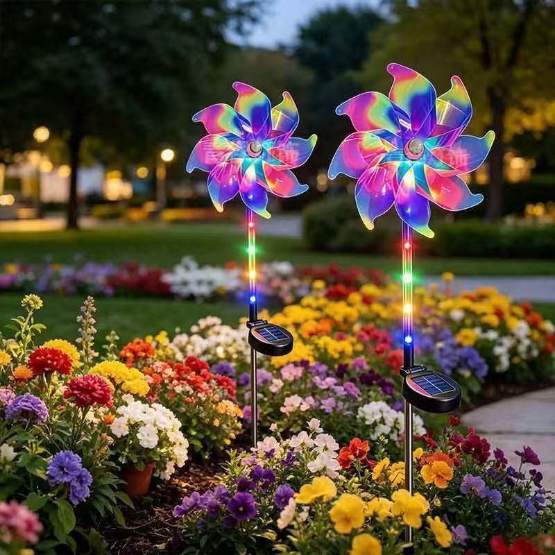 Solarbetriebene LED irideszierende Blumen-Windmühle Gartenstecker