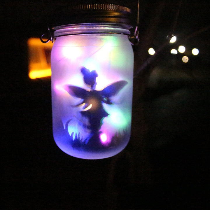 Hängende frosted Mason Jar Solar LED Feen Silhouette Laterne mit Seilgriff und dynamischer LED-Lichterkette