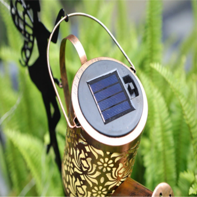 Dekorativer Feen-Silhouette Gartenstecker mit LED Gießkanne Wasserfalllicht