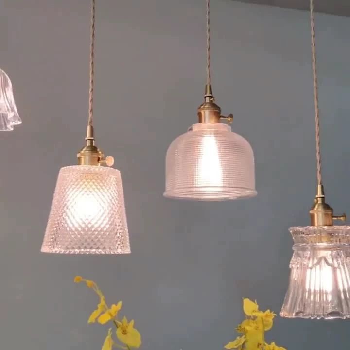 Fluted Glass Pendant Lamp mit Vintage Messingfassung