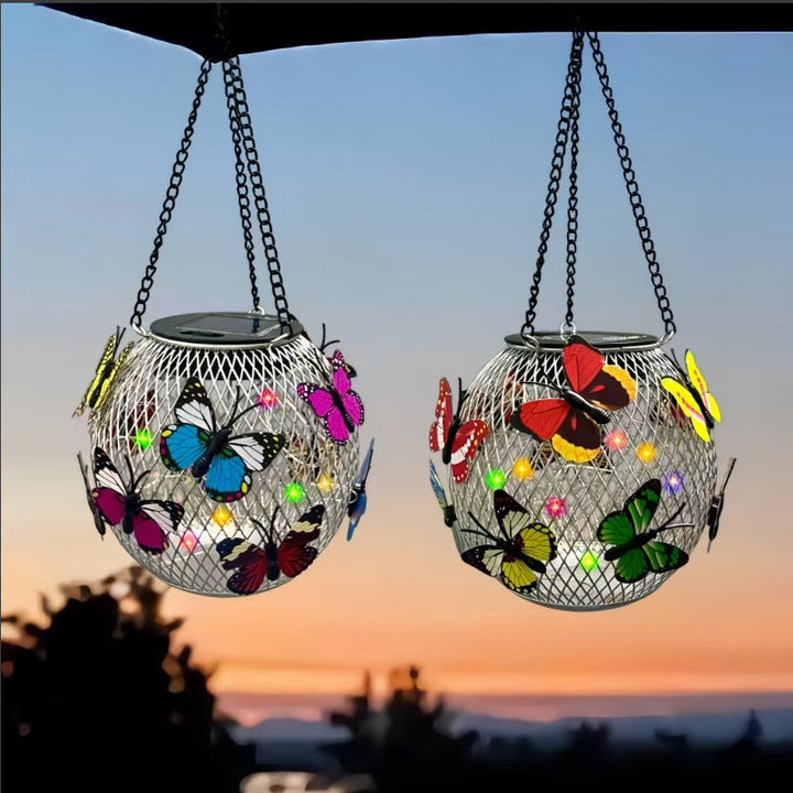 Solar Hängeleuchten für den Außenbereich mit Vintage-LED-Glühbirne im Filament-Stil und Metallkäfig wasserdichte Aufhängung