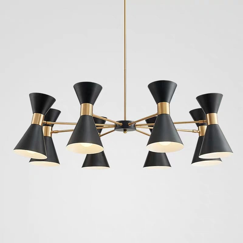 Mid-Century Modern Mehrarmige Kegel-Schirm-Kronleuchter