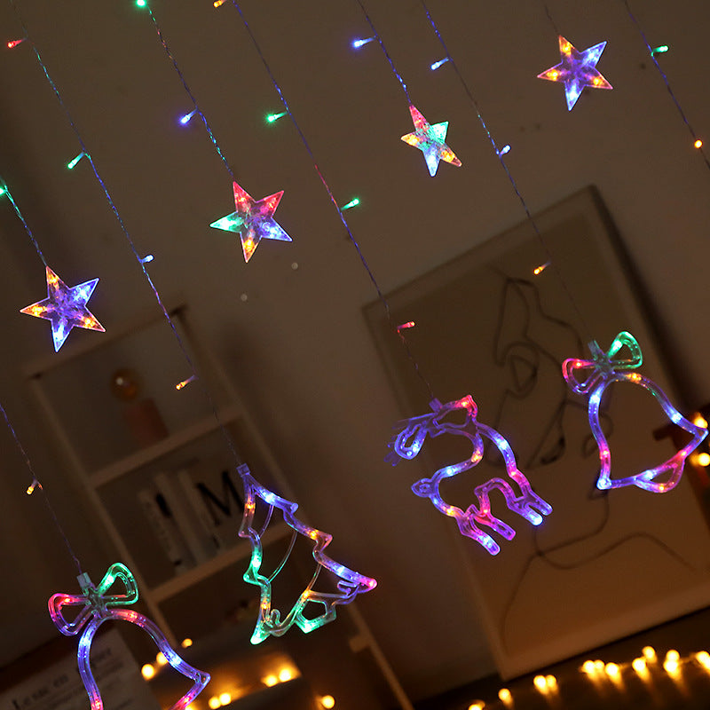 LED Acryl Hängende Weihnachtsvorhang Lichterset mit Rentier Baum Glocke und Stern Ornamenten