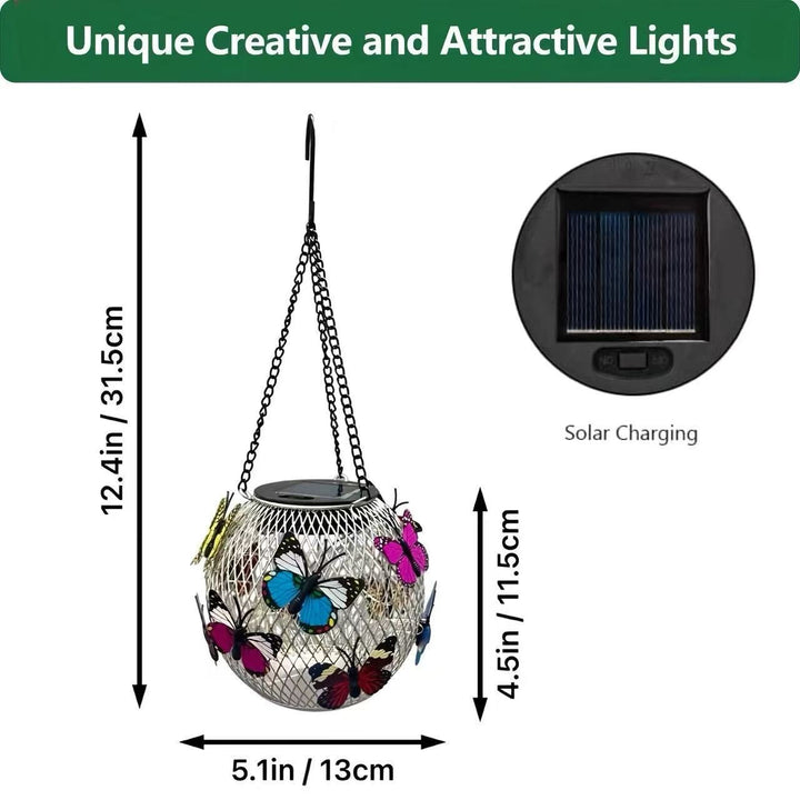 Solar Hängeleuchten für den Außenbereich mit Vintage-LED-Glühbirne im Filament-Stil und Metallkäfig wasserdichte Aufhängung