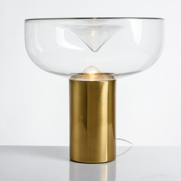 Moderne Glastischlamp mit goldener Basis