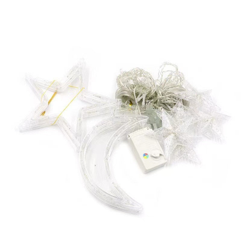 Hängende Stern- und Halbmond-LED-Vorhang-Lichterkette für Schlafzimmer-Ambiente