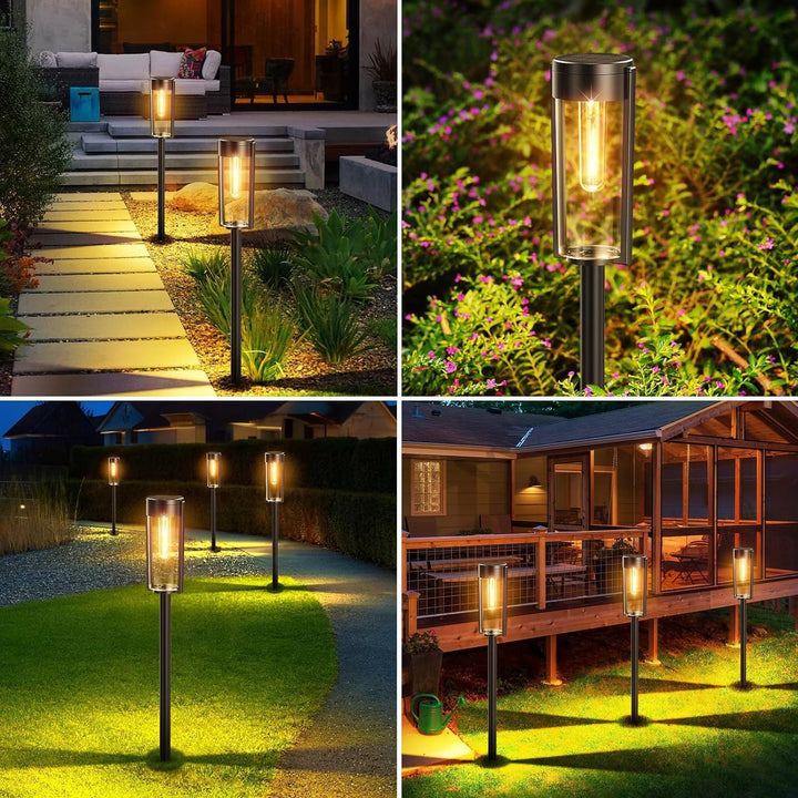 Outdoor-Wasserdicht Vintage-Glas-Postlaterne mit LED-Filament-Glühbirne und Erdspike