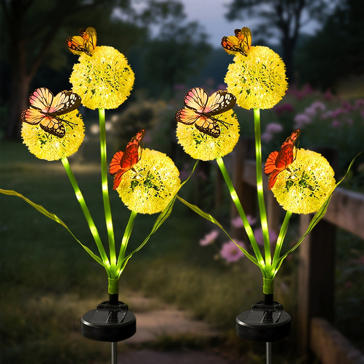 Dekorative Solar-LED-Gartenlöwenzahnstecklichter mit Schmetterlingsakzenten