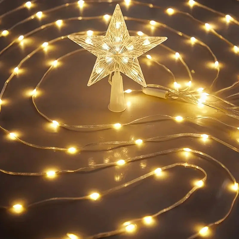 LED-beleuchteter vorinstallierter künstlicher Weihnachtsbaum mit kaskadierendem Stern-Topper und ornamentfertigen Zweigen