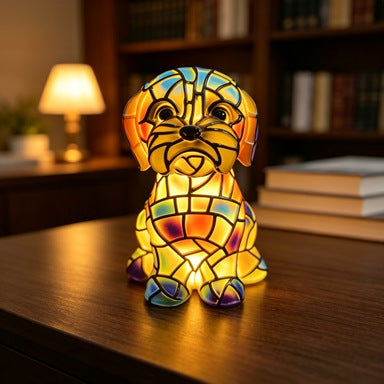 Buntglas Mosaik Welpen Nachttischlampe