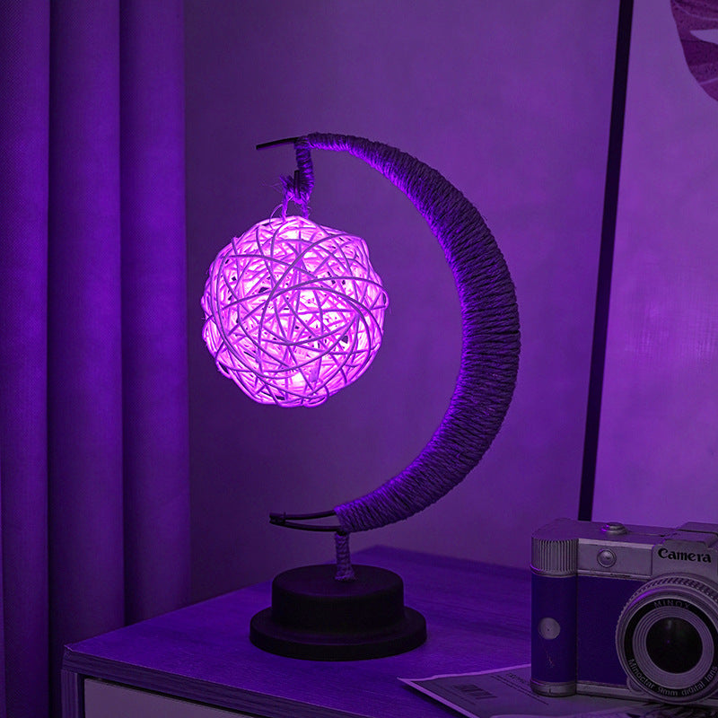 Dekorative Glas-Apfel-LED-Tischlampe mit Mondform-Seilumwickelständer