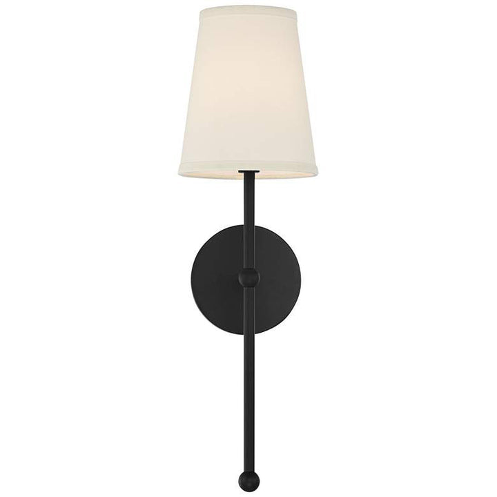 Metallische vertikale Wandlampe mit konisch gestaltetem Stoffschirm