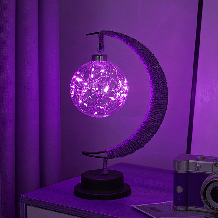 Dekorative Glas-Apfel-LED-Tischlampe mit Mondform-Seilumwickelständer