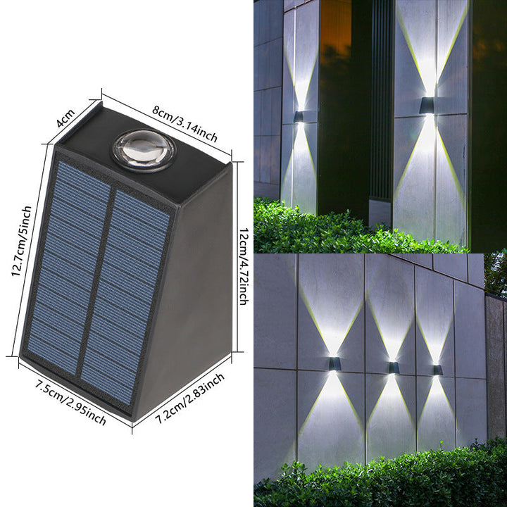 Abgewinkelte bi-direktionale Solar-LED-Wandleuchte-Downlight mit integriertem Photovoltaikpanel und Prismenlinse