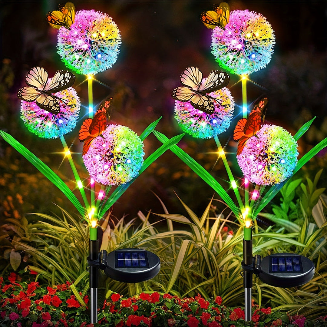 Dekorative Solar-LED-Gartenlöwenzahnstecklichter mit Schmetterlingsakzenten