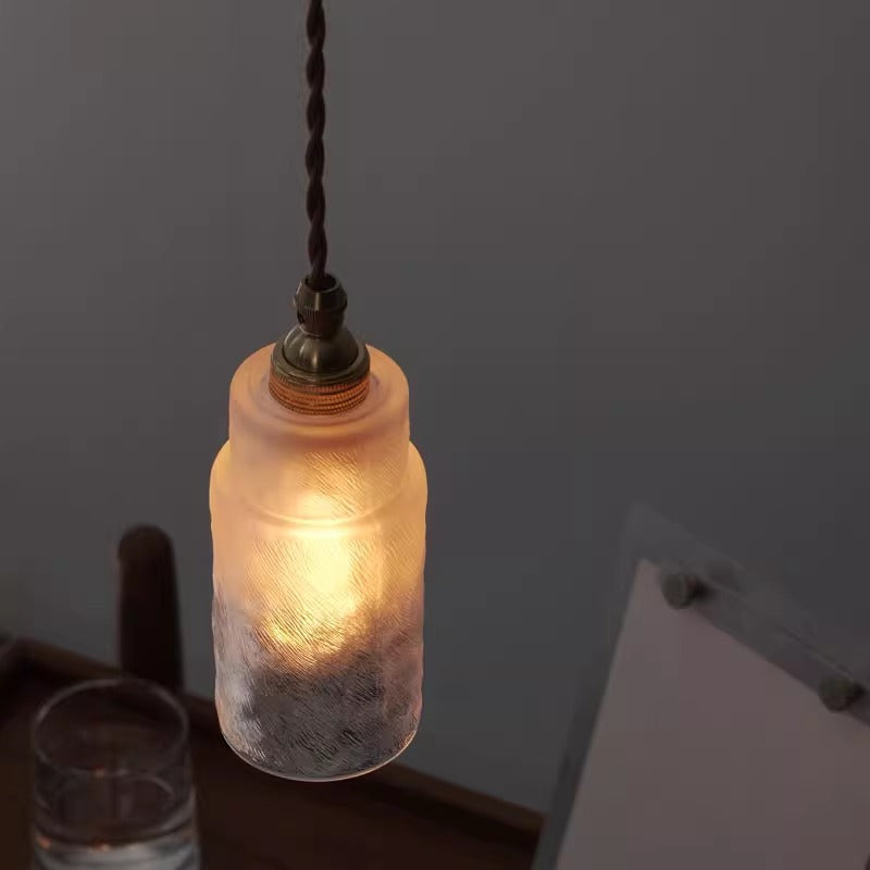 Frosted Textured Glass Zylinder Pendelleuchte