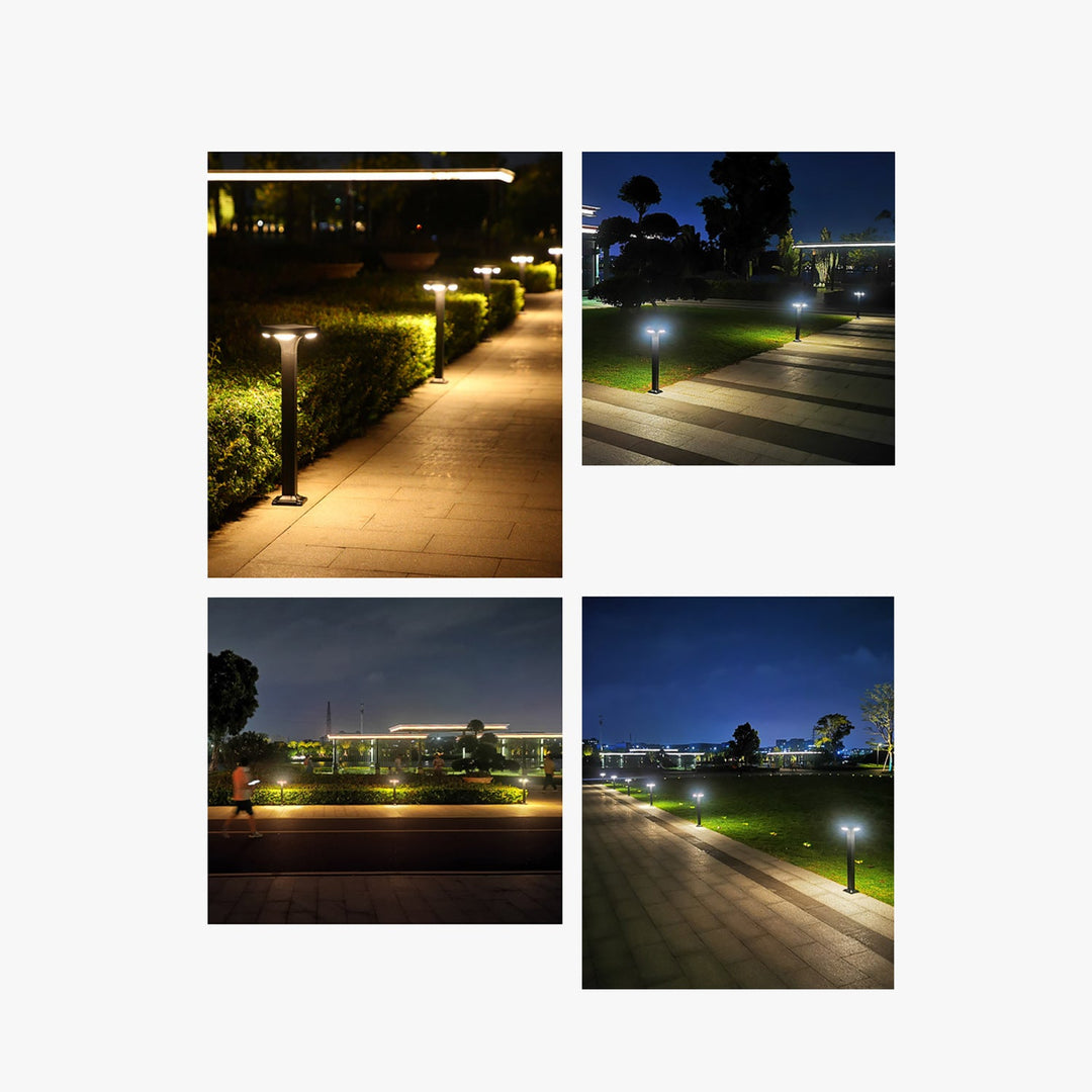Solarbetriebene Low-Profile LED Wegbeleuchtung Bollard Licht mit Dualen Downlights und Ankerbasis