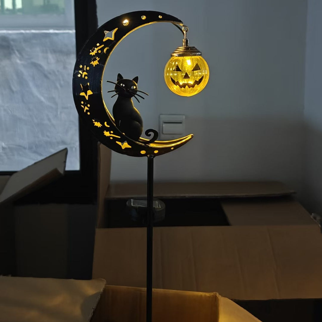 Halloween Halbmond Katze Solar Gartenlaterne