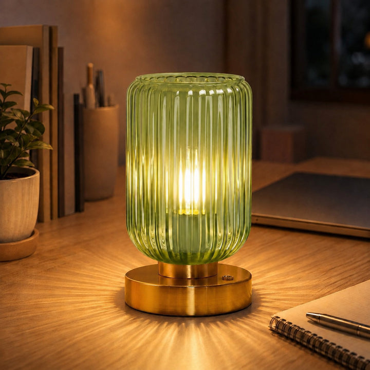 Vintage Glas Tischlampe mit Goldbasis
