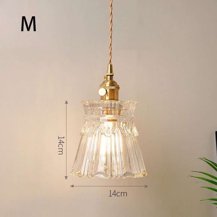 Fluted Glass Pendant Lamp mit Vintage Messingfassung