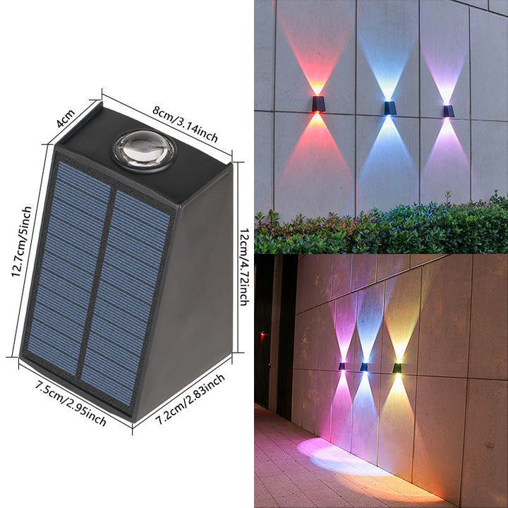 Abgewinkelte bi-direktionale Solar-LED-Wandleuchte-Downlight mit integriertem Photovoltaikpanel und Prismenlinse