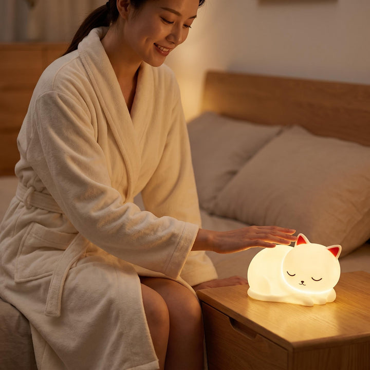Silicone Schlafende Katze LED Nachtlampe mit Touch-Dimmung USB wiederaufladbar