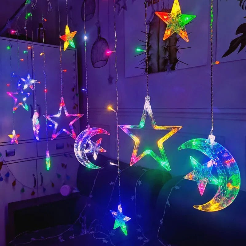 LED Acryl Hängende Weihnachtsvorhang Lichterset mit Rentier Baum Glocke und Stern Ornamenten