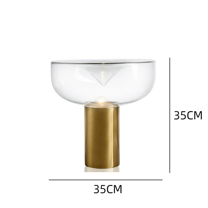 Moderne Glastischlamp mit goldener Basis