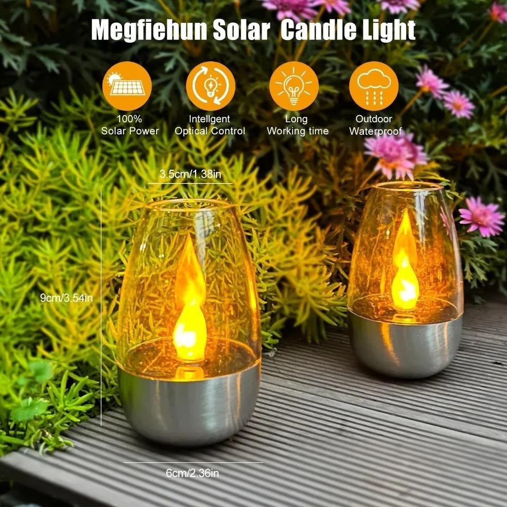 LED flammenlose Glas Teelichtlaterne Paar mit realistischem Flackerflame und Metallbasis