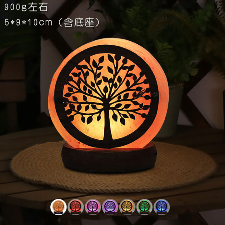 Himalayan Saltkristall-Sphärenlampe mit farbwechselnder LED und natürlicher Holzbasis