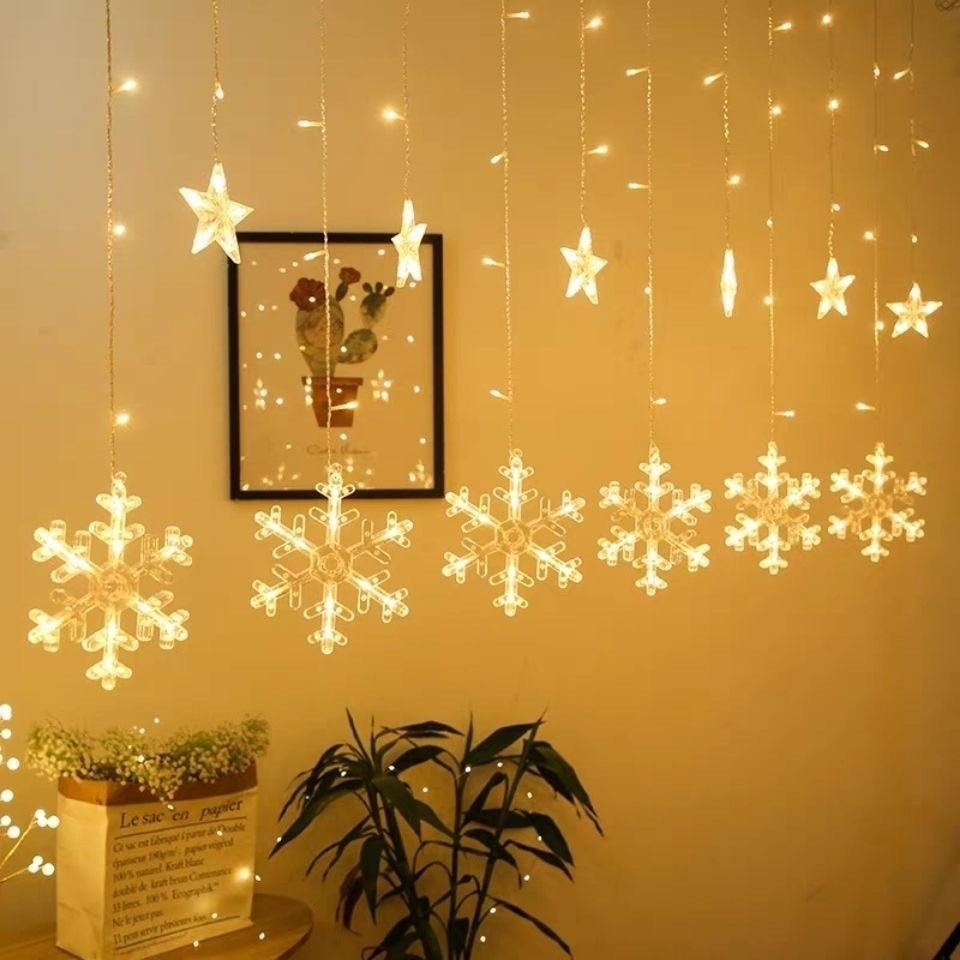 Hängende Stern- und Halbmond-LED-Vorhang-Lichterkette für Schlafzimmer-Ambiente