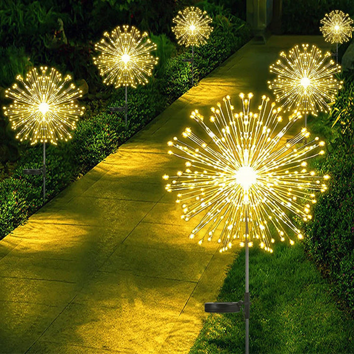 Solarbetriebene LED Feuerwerksgartenstehleuchten mit Funkelburst-Design