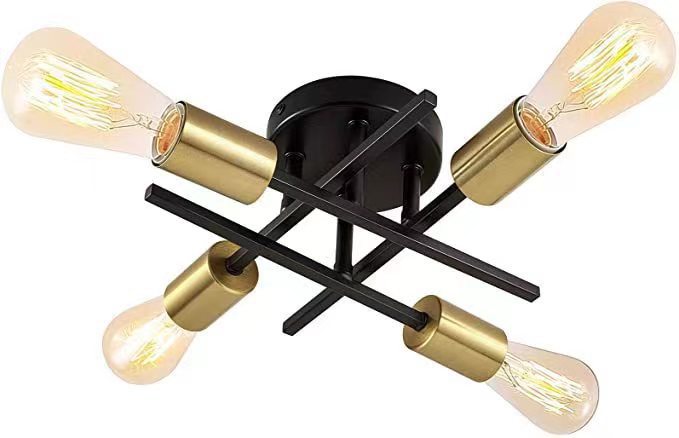 Modern Industrial Crossbar Vier-Licht Semi-Flush Deckenleuchte