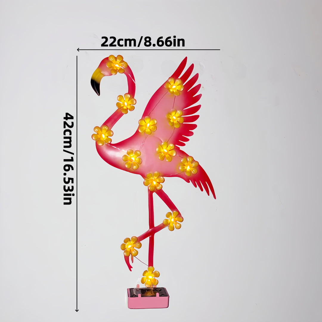 Solarbetriebene Flamingo LED Gartenstehleuchte mit Blumenakzentlampen